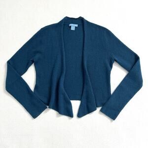 White + Warren Blue Cashmere Open-front Waterfall Long Sleeve Sweater Cardigan M